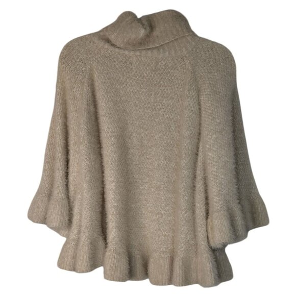 Anthropologie Beige Fluffy Knit Poncho With Turtleneck - Picture 2 of 7